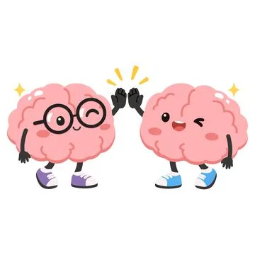 Brain characters high five for teamwork success Stock Illustration