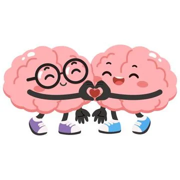 Brain characters making heart shape together Stock Illustration