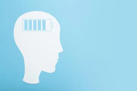 Brain charge concept. Brain energy charging indicator on paper-cut head. mental Stock Illustration