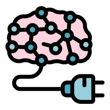 Brain charging with electric plug getting energy for creative process Illustrazione stock