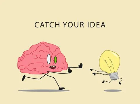 Brain Chasing Lightbulb with Text Catch Your Idea Concept Illustration Ilustración de archivo