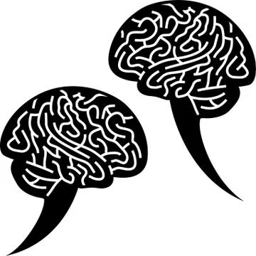 Brain chattering icon. Two talk bubbles with shape. Stock Illustration