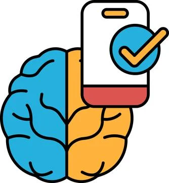 A brain with a check mark on it next to a cell phone Stock Illustration
