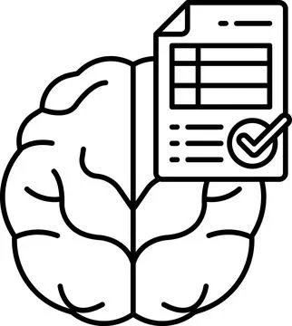 Brain with a check mark on it is next to a piece of paper Stock Illustration