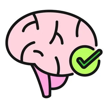 Brain with checkmark representing mental health and wellness Stock Illustration