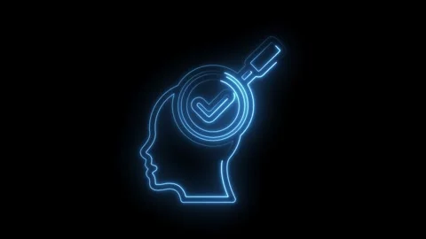 Brain checkmark search neon animation human head investigation symbol Stock Footage 330778114