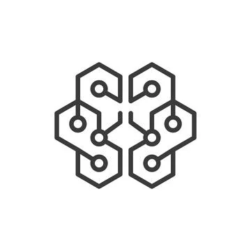 Brain chip circuit, icon in line design. Brain, chip, circuit, technology Stock Illustration