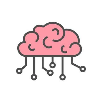Brain with chip cpu flat design icon Stock Illustration