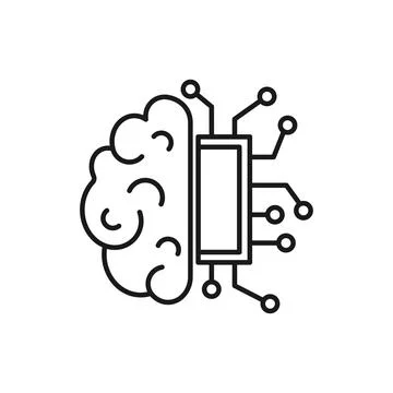 Brain with chip cpu flat design icon Stock Illustration
