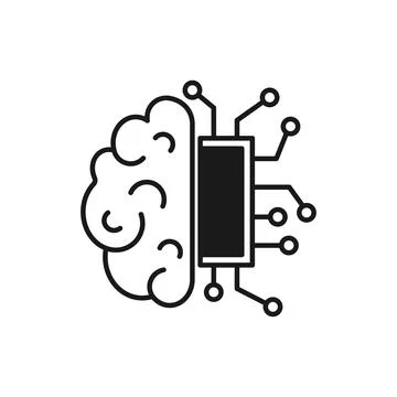 Brain with chip cpu flat design icon Stock Illustration