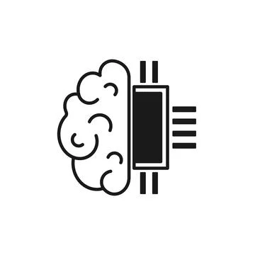 Brain with chip cpu linear vector flat design icon Stock Illustration