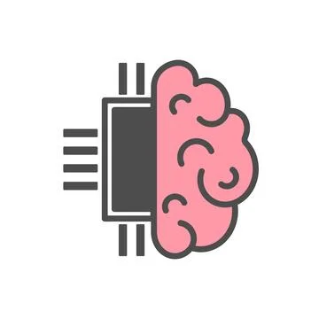 Brain with chip cpu, vector flat design icon 库存插图