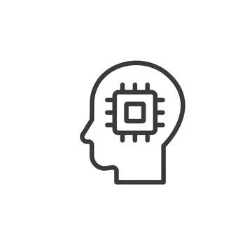 Brain chip implant head, icon in line design. Brain, chip, implant, head Stock Illustration