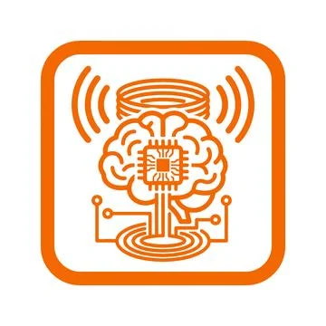 Brain chip orange line icon illustrating advanced neural network wireless s.. イラスト素材