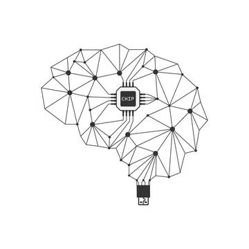 Brain. a chiped brain with a USB connection/ Neural network. Vector illustrat Stock Illustration