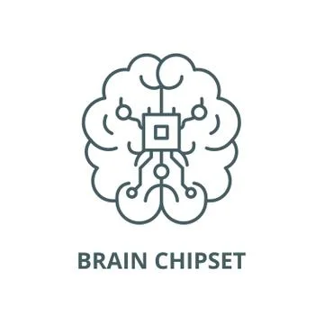 Brain chipset vector line icon, linear concept, outline sign, symbol Stock Illustration