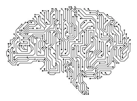 Brain with circuit board texture. Digital concept. Circuit board computer style Stock Illustration