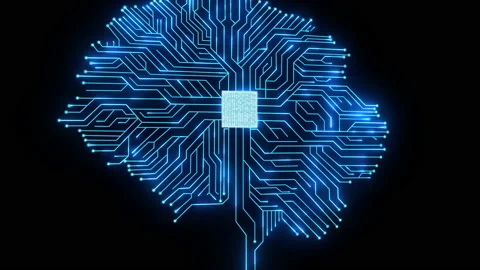Brain circuit digital computer graphic background. AI microchip brain. Stock Footage 197345635