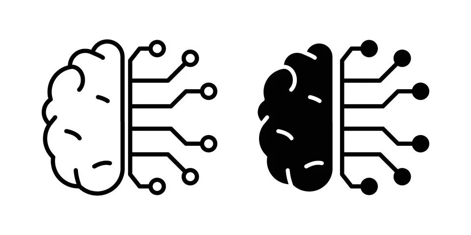 Brain circuit icon. Outline, flat icons Stock Illustration