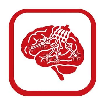 Brain circuit red icon on white background for neurotechnology and artifici.. Stock Illustration