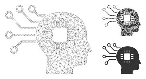 Brain Circuit Vector Mesh Wire Frame Model and Triangle Mosaic Icon Stock Illustration