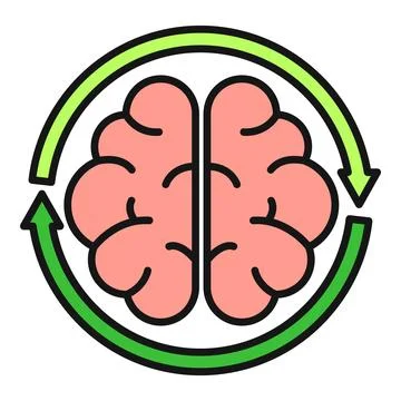 Brain with circular arrows showing cognitive process cycle Stock Illustration