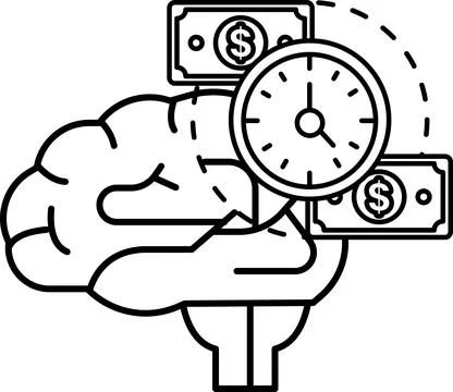Brain with a clock and money on it Stock Illustration