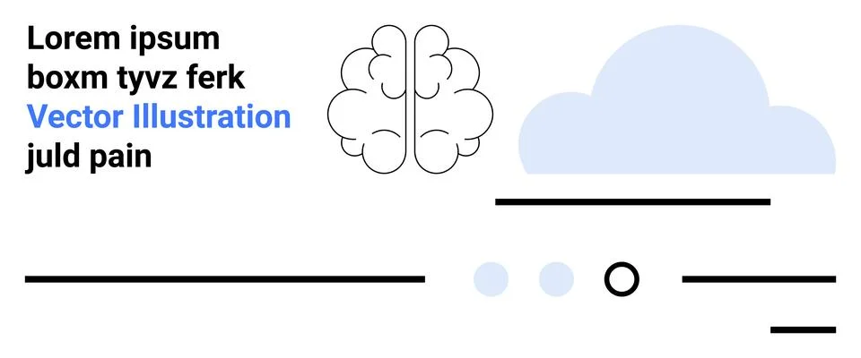 Brain, cloud, and text elements with clean lines and blue accents. Ideal for  イラスト素材