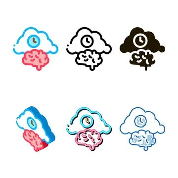 Brain cloud clock icon pack vector outline Stock Illustration