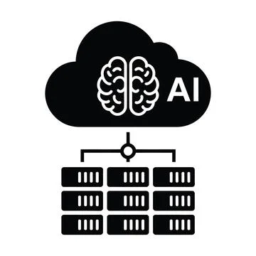 Brain cloud computing server architecture icon on white background Illustrazione stock