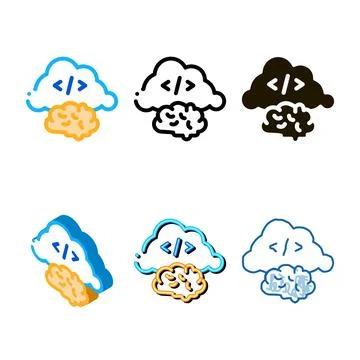 Brain cloud edition separation icon vector outline Stock Illustration