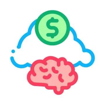 Brain Cloud Money Icon Vector Outline Illustration Stock Illustration