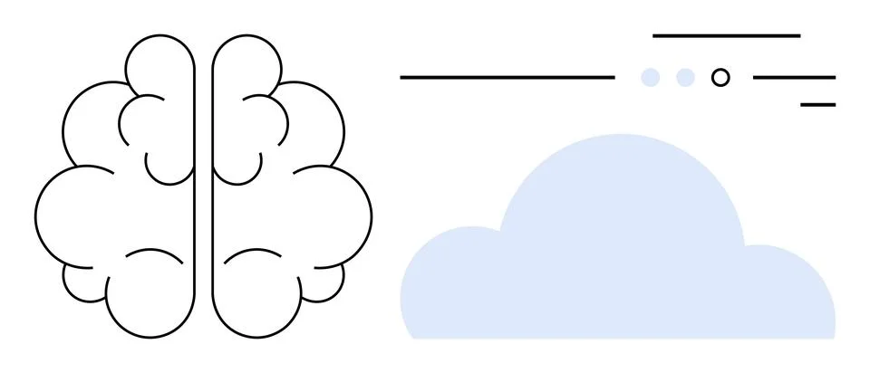 Brain with Cloud Symbol Highlighting Mental Health and Cognitive Connection.. Stock Illustration