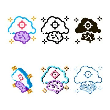 Brain cloud target minimal icon vector outline Stock Illustration