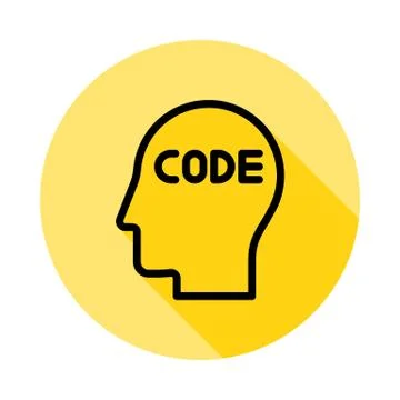Brain, code icon long shadow 스톡 일러스트