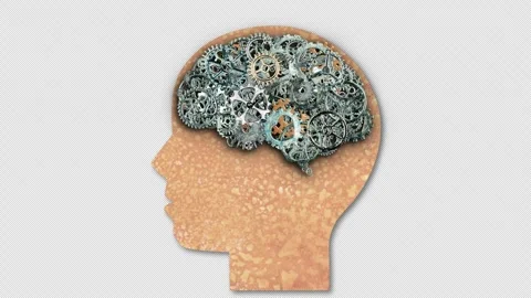 Brain cogs gears alpha Thinking Intelligent man mechanism rust, on alpha matte Stock Footage 244419611