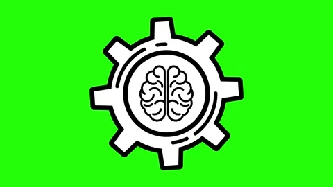 Brain cogwheel animated smart thinking and mindset icon with outline gear r.. Stock Footage 347811458