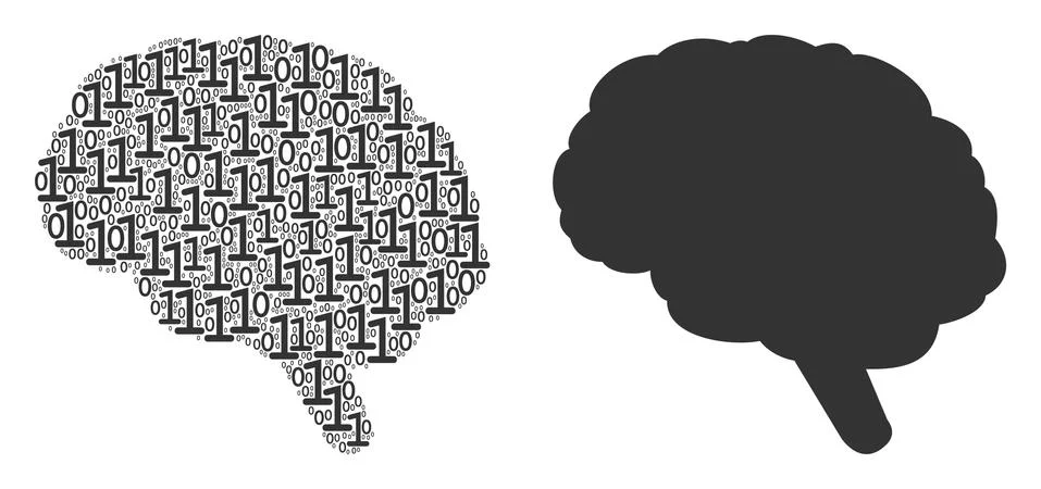 Brain Collage of Binary Digits Illustrazione stock