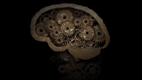 The brain comes up with a new idea. Idea is the key to success. Rusty gears Vídeo Stock 119469557