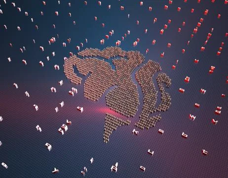 Brain composed of binary code, artificial intelligence technology Illustrazione stock