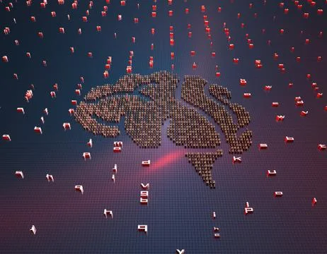 Brain composed of binary code, artificial intelligence technology Stock Illustration