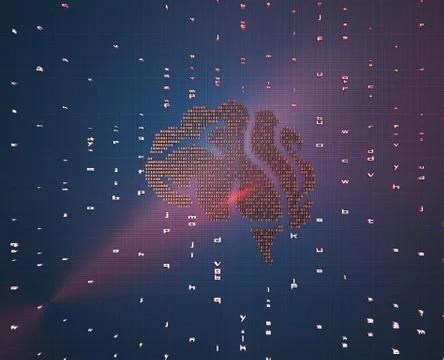 Brain composed of binary code, artificial intelligence technology Illustrazione stock
