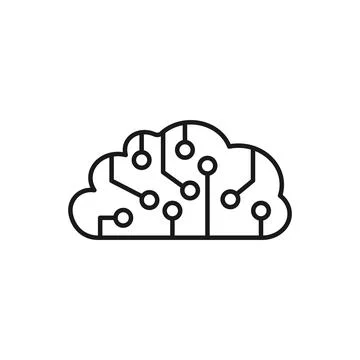 Brain with computer chip cpu flat design logo Illustrazione stock