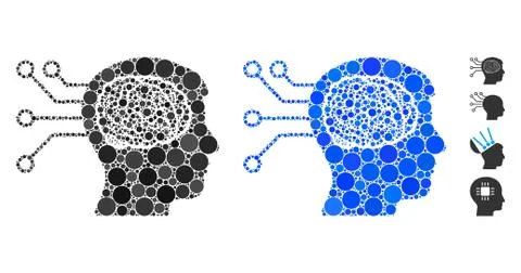 Brain Computer Connection Composition Icon of Round Dots イラスト素材