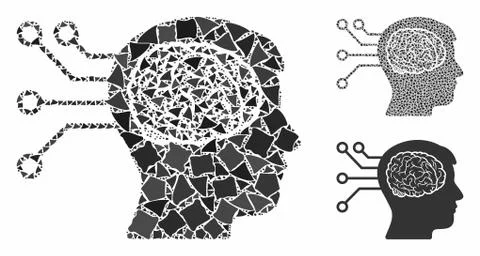 Brain computer connection Mosaic Icon of Joggly Parts Stock Illustration