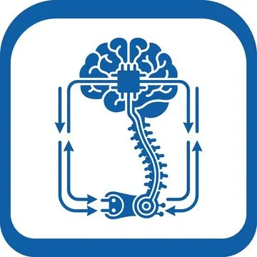 Brain computer interface and spinal cord bypass system vector blue square ico Stock Illustration