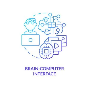Brain computer interface blue gradient concept icon 스톡 일러스트