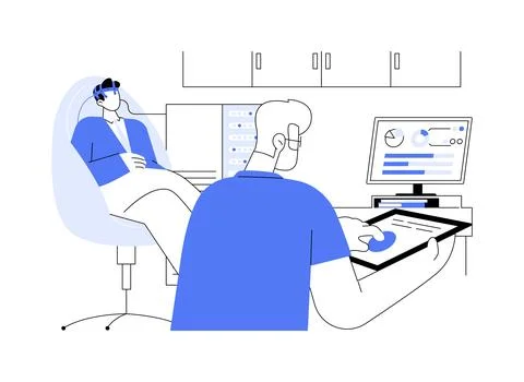 Brain-computer interface development abstract concept vector illustration. Illustrazione stock