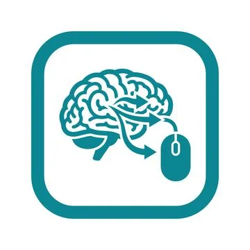 Brain computer interface icon showing neural pathways connecting to a mouse. 库存插图