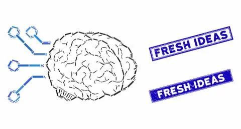 Brain Computer Interface Mosaic and Grunge Rectangle Fresh Ideas Seals Stock Illustration